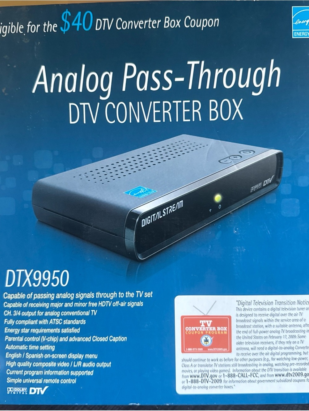Digital Stream Converter DTX9950 Analog TV Television Pass-Through DTV Sealed